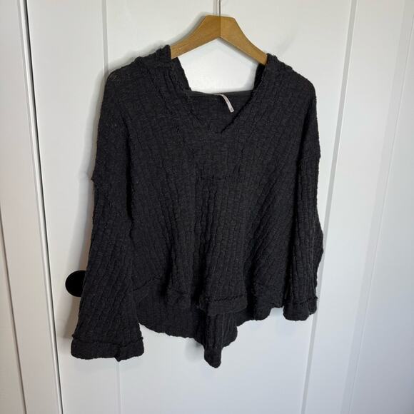 Free People Baja Babe Hooded Hacci Sweater Gray Wide Sleeve Oversized Size XS - Picture 2 of 6